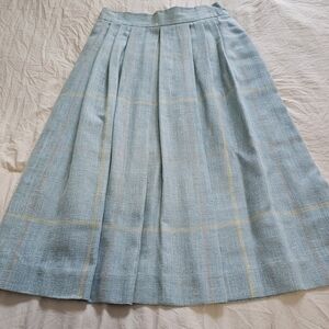 Light Blue Plaid Pleated Midi Skirt - Elegant A-Line